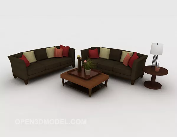 Wood Home Dark Green Combination Sofa 3d model Wood Home Dark Green Combination Sofa 3d model