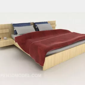 Wood Home Simple Red Double Bed 3d model