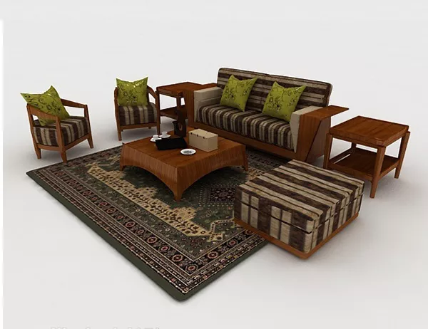 Wood Home Striped Combination Sofa 3d model Wood Home Striped Combination Sofa 3d model
