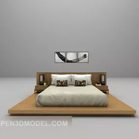 Wood Low Bed Modern Furniture 3d model