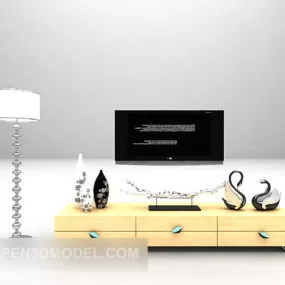 Yellow Wood Modern Tv Cabinet 3d model