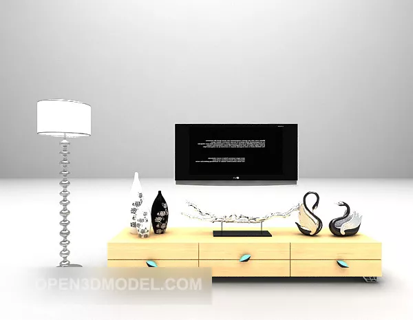 Yellow Wood Modern Tv Cabinet 3d model Yellow Wood Modern Tv Cabinet 3d model