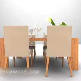Red Wood Modern Dining Table 3d model