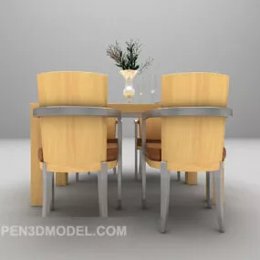 Wood Modern Table Chairs Set 3d model