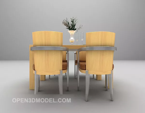 Wood Modern Table Chairs Set 3d model Wood Modern Table Chairs Set 3d model