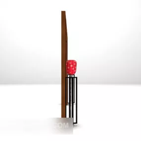 Wood Screen With Table Lamp 3d model