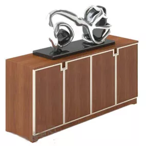 Wood Side Cabinet With Abstract Decorative 3d model