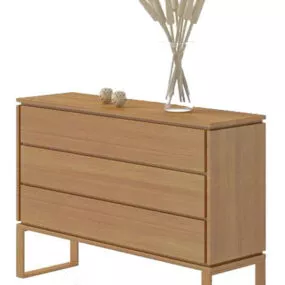 Yellow Wood Side Cabinet Elegant Design 3d model
