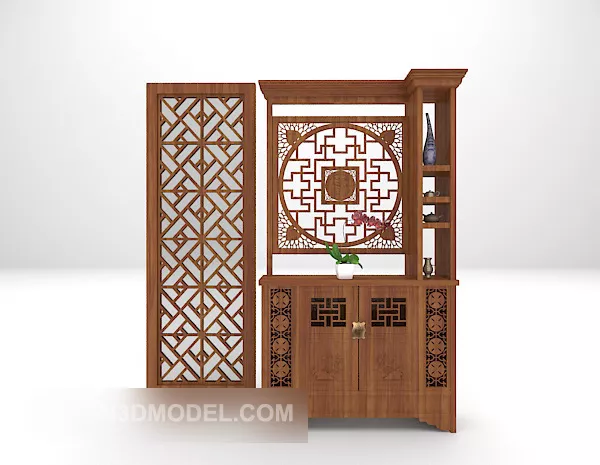 Wood Side Cabinet Wooden Carving Style 3d model Wood Side Cabinet Wooden Carving Style 3d model