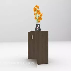 Wood Side Cabinet Furniture With Plant Potted V1 3d model