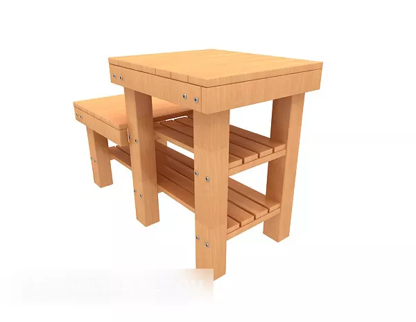 Yellow Wood Small Side Table Chair 3d model Yellow Wood Small Side Table Chair 3d model
