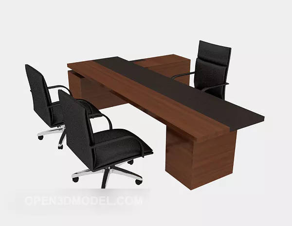 Wood Simple Desk And Chairs 3d model Wood Simple Desk And Chairs 3d model