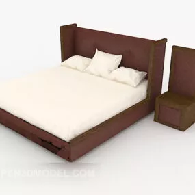 Wood Simple Double Bed 3d model