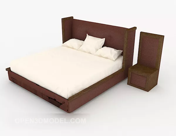 Wood Simple Double Bed 3d model Wood Simple Double Bed 3d model