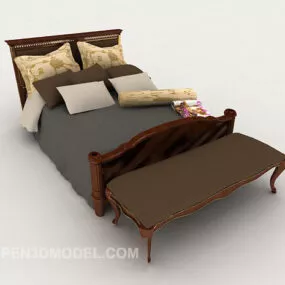 Wood Simple Home Double Bed 3d model