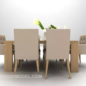Wood Simple Table And Chair Brown Color 3d model