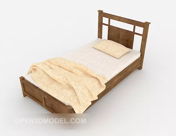 Wood Single Bed With Pillow Blanket 3d model Wood Single Bed With Pillow Blanket 3d model