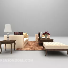 Wood Sofa Large Full Sets 3d model