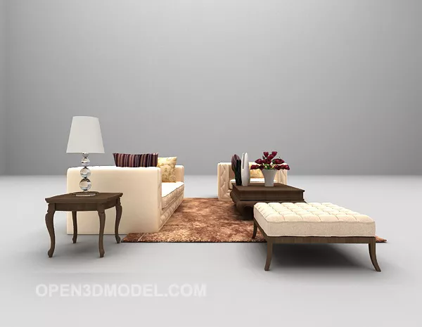Wood Sofa Large Full Sets 3d model Wood Sofa Large Full Sets 3d model