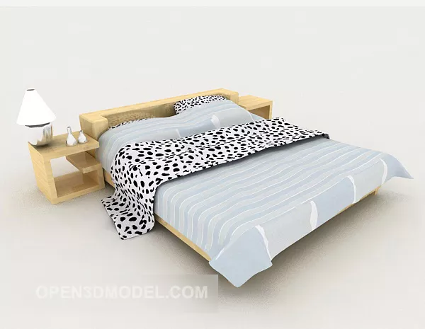 Wood Spotted Double Bed 3d model Wood Spotted Double Bed 3d model