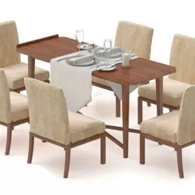 Home Wood Square Table With Chairs 3d model