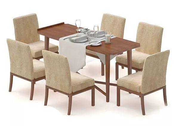 Home Wood Square Table With Chairs 3d model Home Wood Square Table With Chairs 3d model