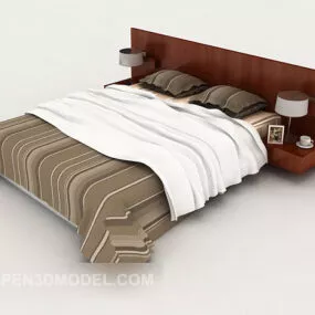 Wood-striped Double Bed 3d model