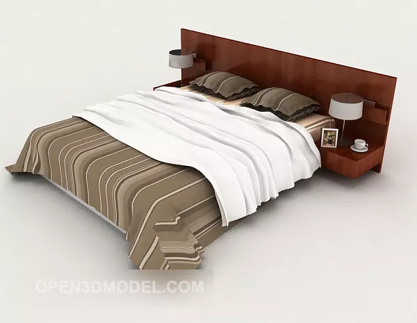 Wood-striped Double Bed 3d model Wood-striped Double Bed 3d model