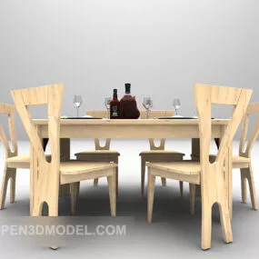 Wood Table With Wood Chair 3d model