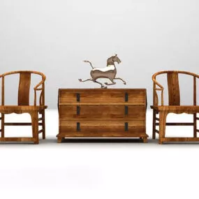 Wood Table And Chair 3d model