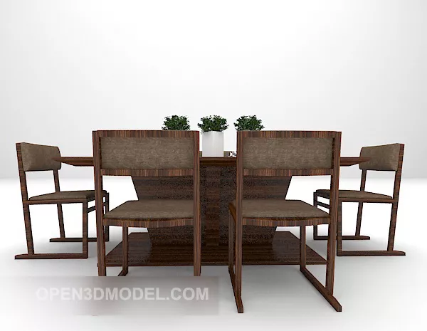 Wood Dinning Table And Chairs 3d model Wood Dinning Table And Chairs 3d model