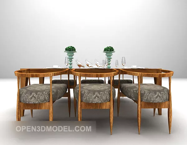 Wood Table And Chairs Large Set 3d model Wood Table And Chairs Large Set 3d model