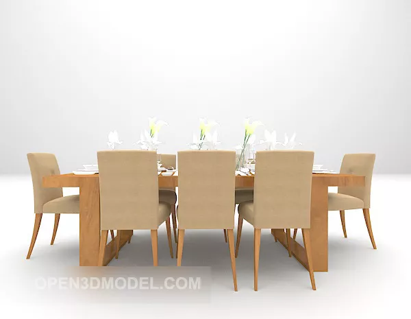 Wood Table And Chairs Brown Color 3d model Wood Table And Chairs Brown Color 3d model