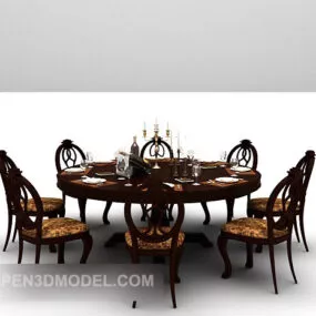 Classic Wood Table Chair 3d model