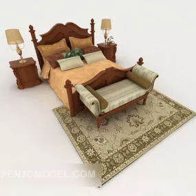Wood Yellow Brown Home Double Bed 3d model