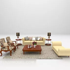 Wooden European Sofa 3d model