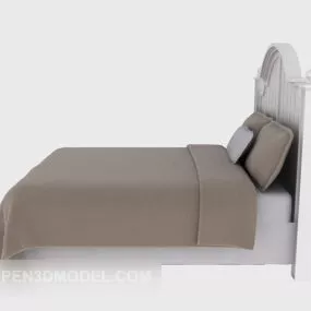 Wooden Bed Furniture Brown Blanket 3d model