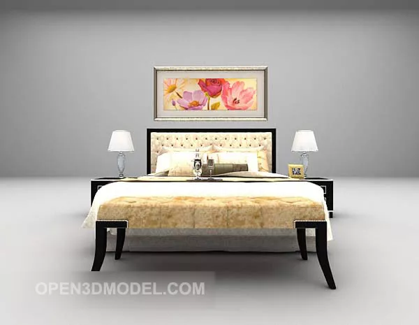 Classic Wooden Bed Furniture 3d model Classic Wooden Bed Furniture 3d model