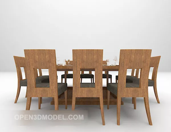 Wooden Dining Table Chair Furniture Set 3d model Wooden Dining Table Chair Furniture Set 3d model