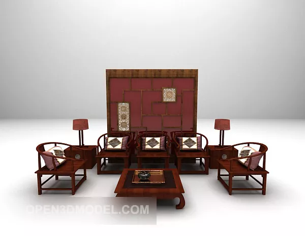 Wooden Sofa Table Set Chinese Style 3d model Wooden Sofa Table Set Chinese Style 3d model