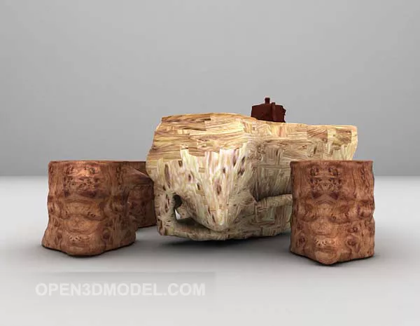 Nature Wood Shaped Table And Chairs 3d model Nature Wood Shaped Table And Chairs 3d model