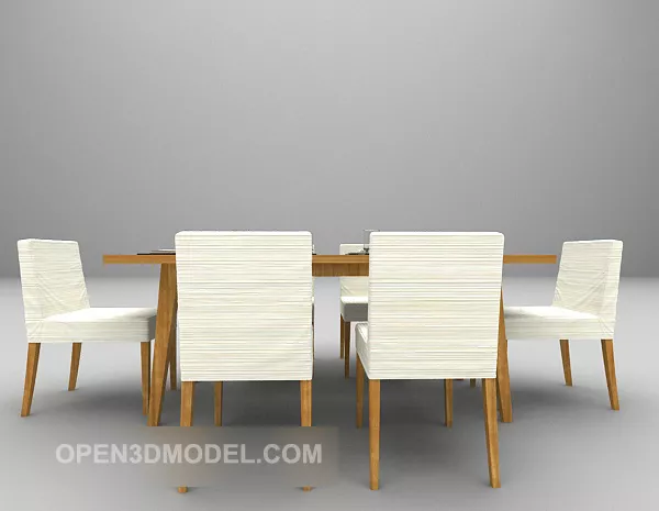 Dinning Wooden Tables And White Chairs 3d model Dinning Wooden Tables And White Chairs 3d model
