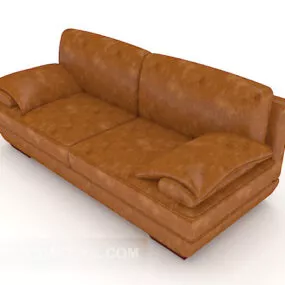 Yellow Brown Leather Double Sofa 3d model
