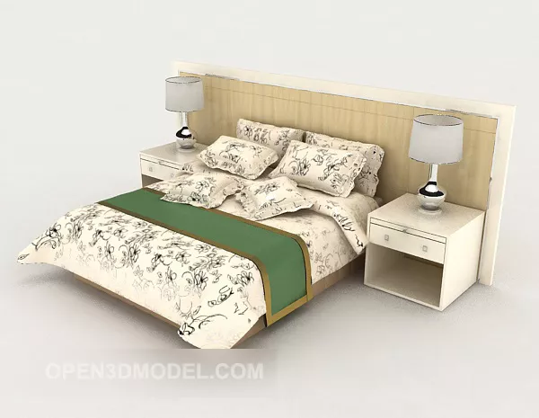 Yellow Simple Double Bed 3d model Yellow Simple Double Bed 3d model