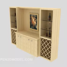 Yellow Solid Wood European Display Cabinet 3d model