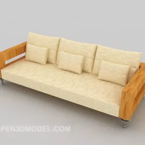 Yellow Solid Wood Multiplayer Sofa 3d model