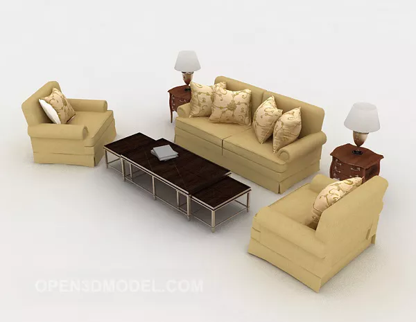 Yellow Wood Sofa Sets 3d model Yellow Wood Sofa Sets 3d model