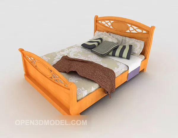 Yellow Wood Double Bed 3d model Yellow Wood Double Bed 3d model