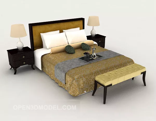 Yellow Wooden Business Bed 3d model Yellow Wooden Business Bed 3d model
