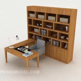 Yellow Wooden Desk Cabinet 3d model